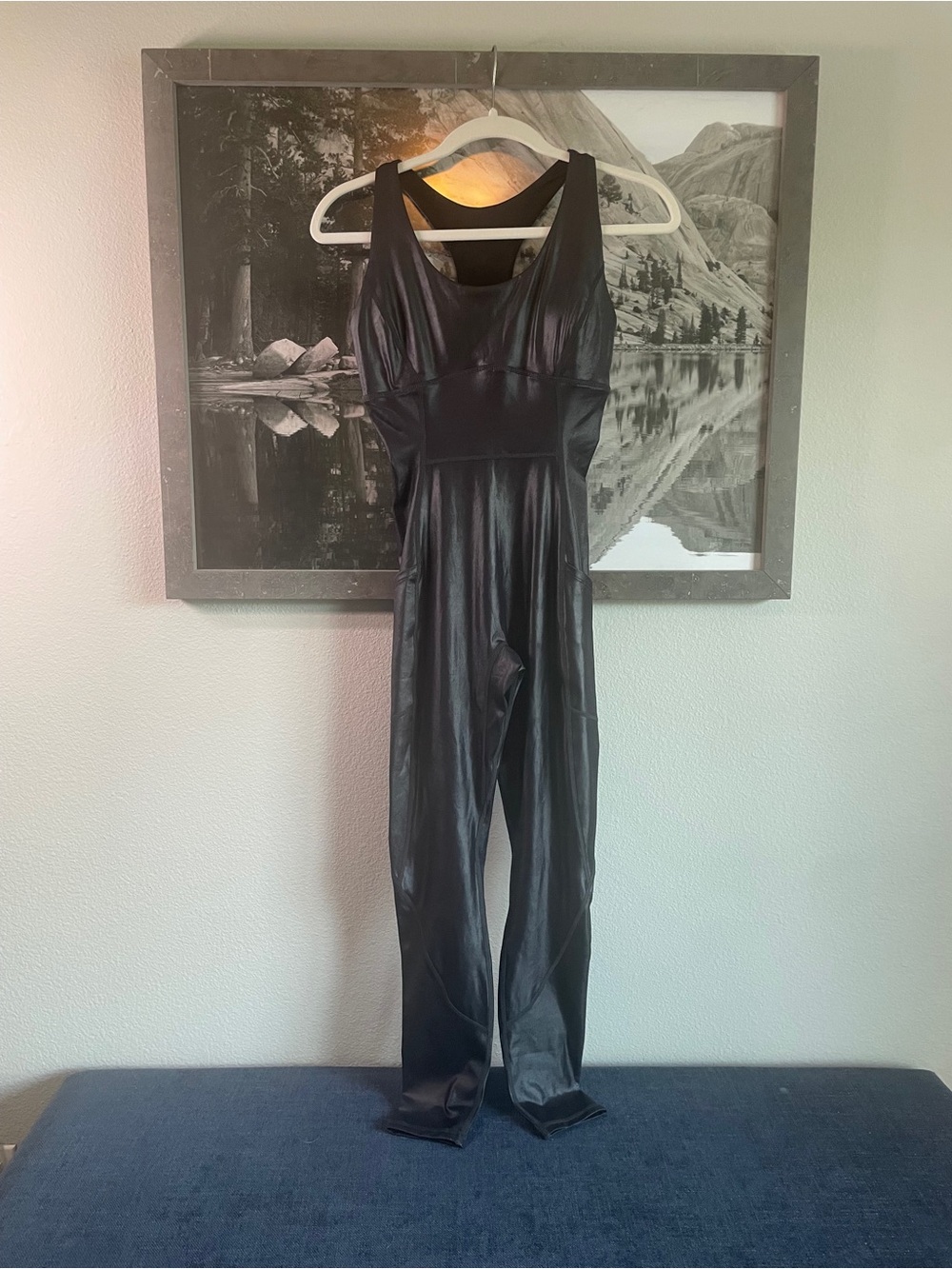Fabletics Black Faux-Leather Sleeveless Athletic Jumpsuit